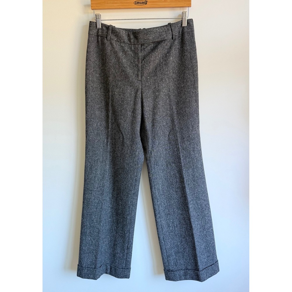 Ann Taylor Women's Gray Tweed Wide Leg Pants Cuffed Hem Size 6 Tailored Academia